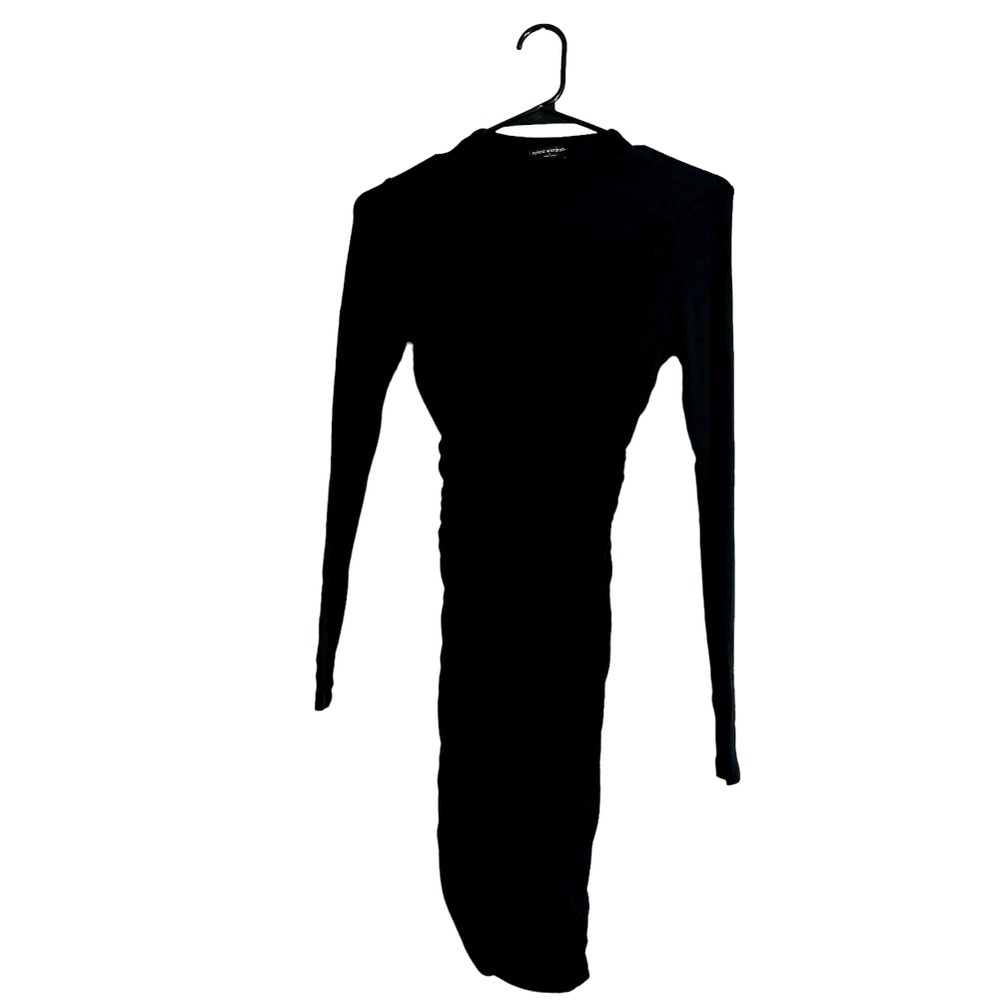 Naked Wardrobe ruched long sleeve open back mini dress. Sz Small